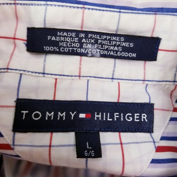 Tommy Hilfiger Button Down short Sleeve Shirt Men's size Large red white blue - Picture 2 of 8